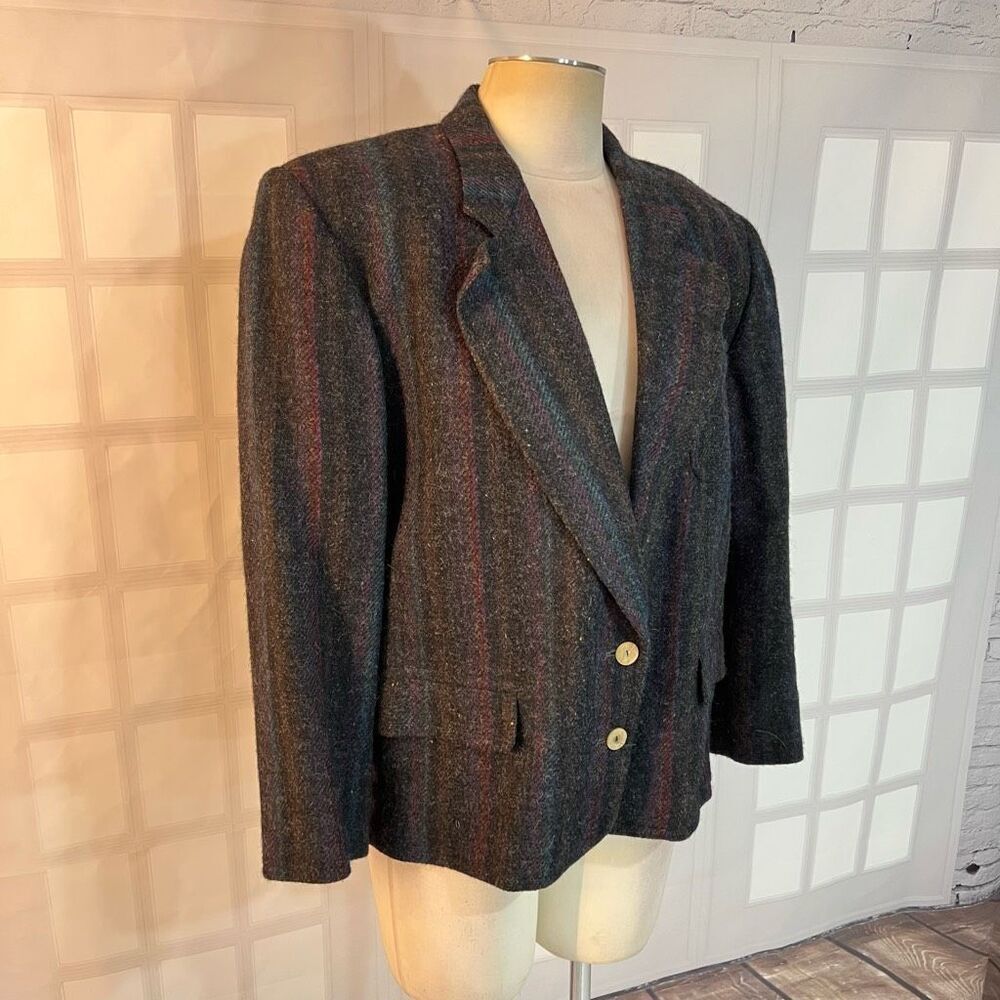 Vintage Alexander Julian Gray Striped Wool Notch Lapel Blazer Size 8 - Picture 2 of 11